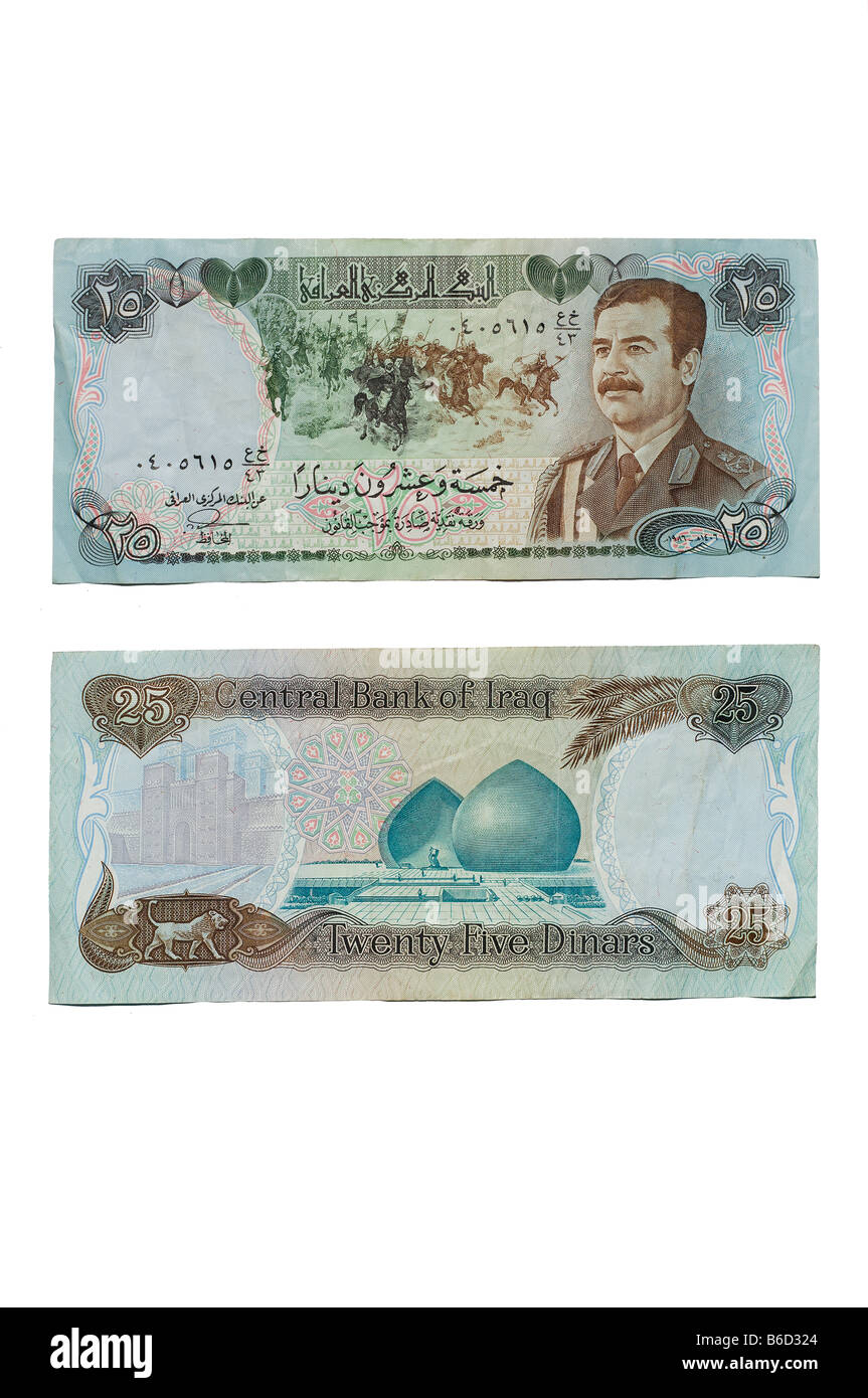 Irakische Banknote mit dem Saddam Hussein Bildnis Stockfoto