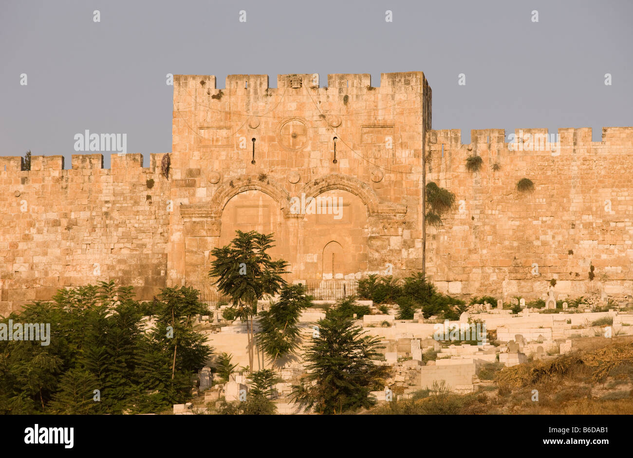 GOLDEN GATE VON DER ALTEN TEMPELSTADT MOUNT WÄNDE JERUSALEM ISRAEL Stockfoto
