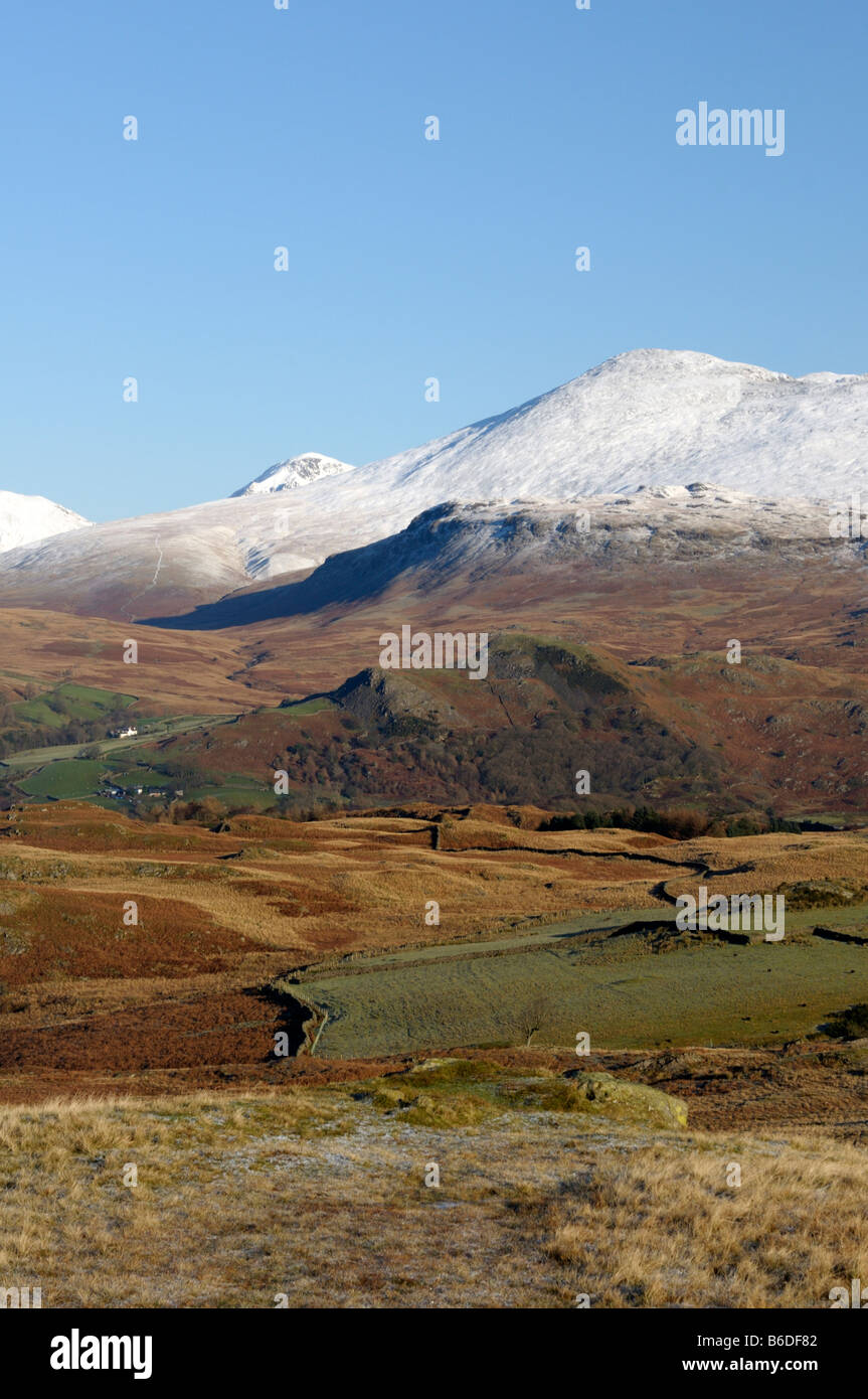 Ein Blick über Birker fiel auf Harter Fell, Eibe Bank und harte Knott Stockfoto