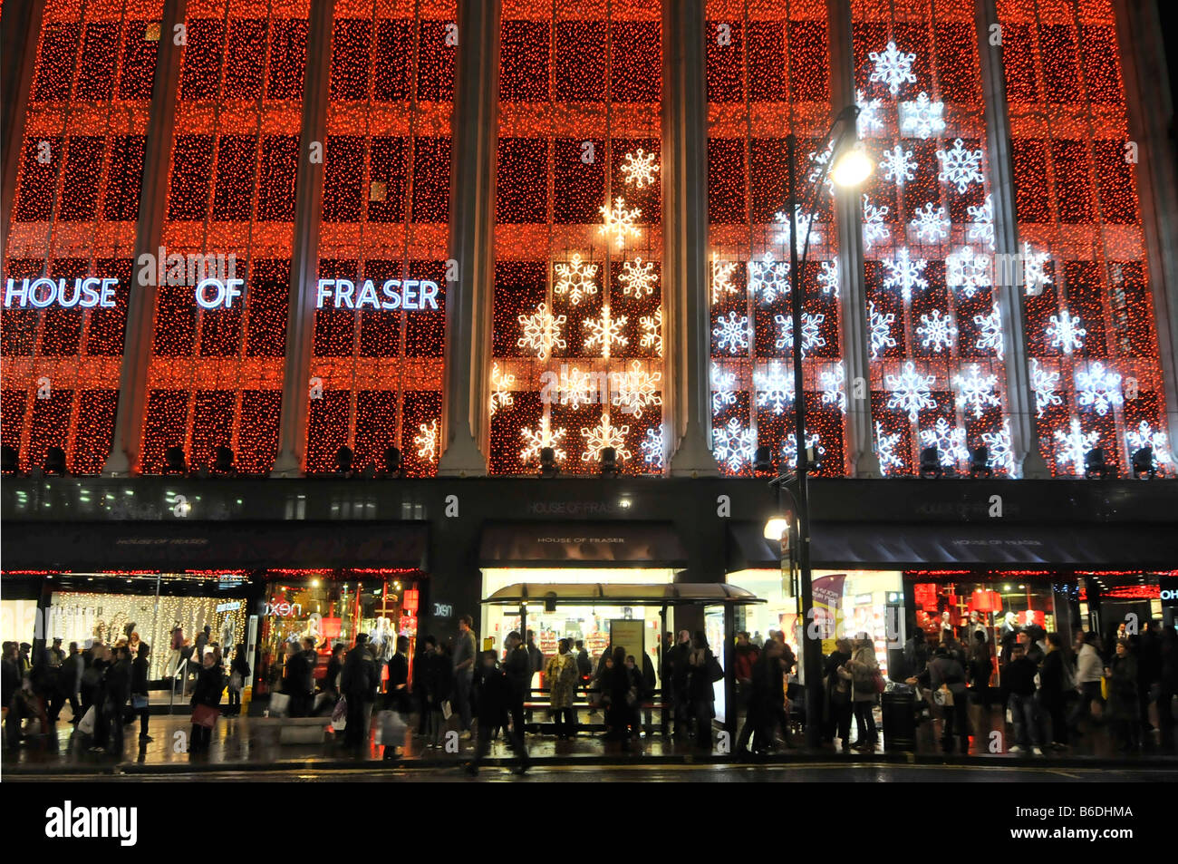 House of Fraser Kaufhaus Oxford Street mit Weihnachtsbeleuchtung West End London England Großbritannien Stockfoto