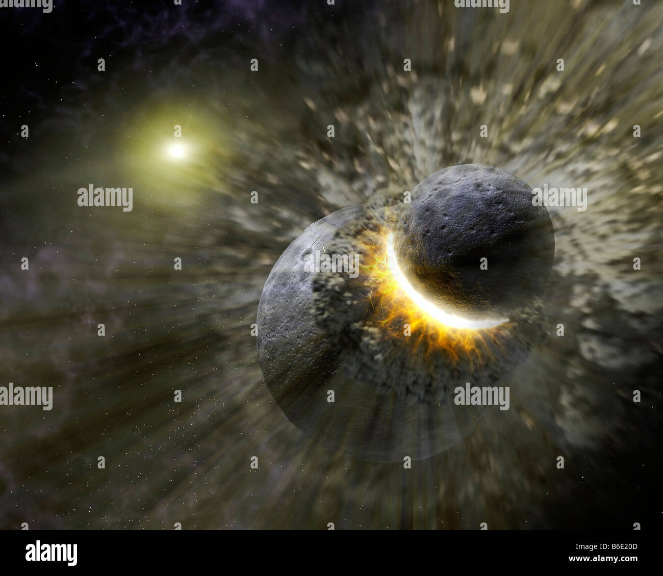 Planeten kollidieren rund um den Stern Vega, Computer-Grafik. Stockfoto