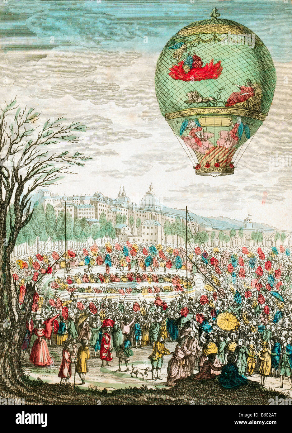 Frühe Ballonfahrt. Dieser Ballon, Le Flesselles aufgestiegenen über Lyon, Frankreich, am 1. Januar 1784. Stockfoto