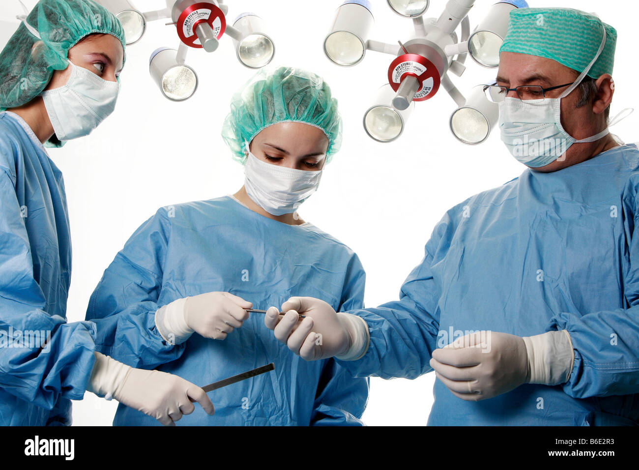 Woman Protective Clothing Gloves Mask Stockfotos & Woman Protective