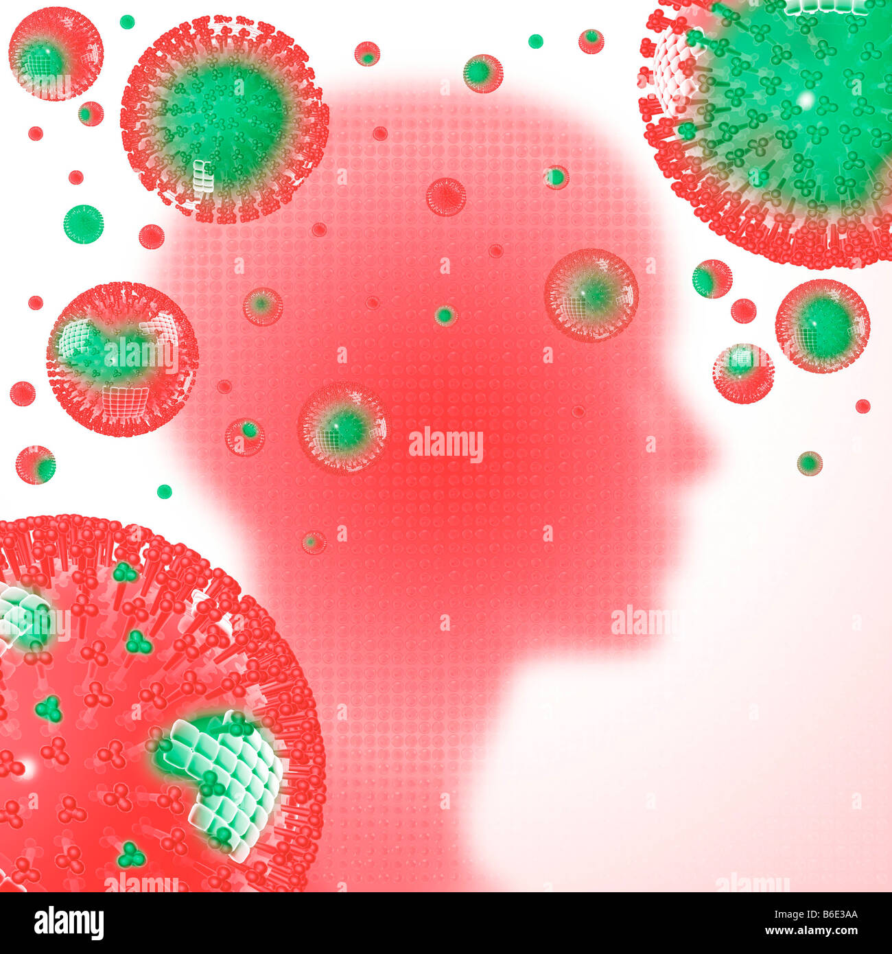 Grippe-Virus verbreiten auf menschliche silhouette Stockfoto