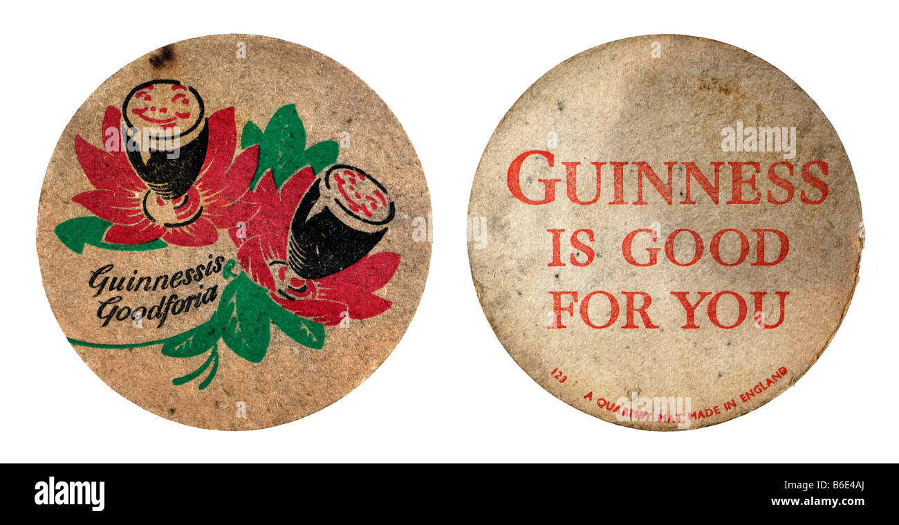 alten Guinness ist gut für Sie simGangster Achterbahn Rest Gläser Bier Getränke Gaststätten Vereinigtes Königreich Tabellen Papier abs schützen Stockfoto