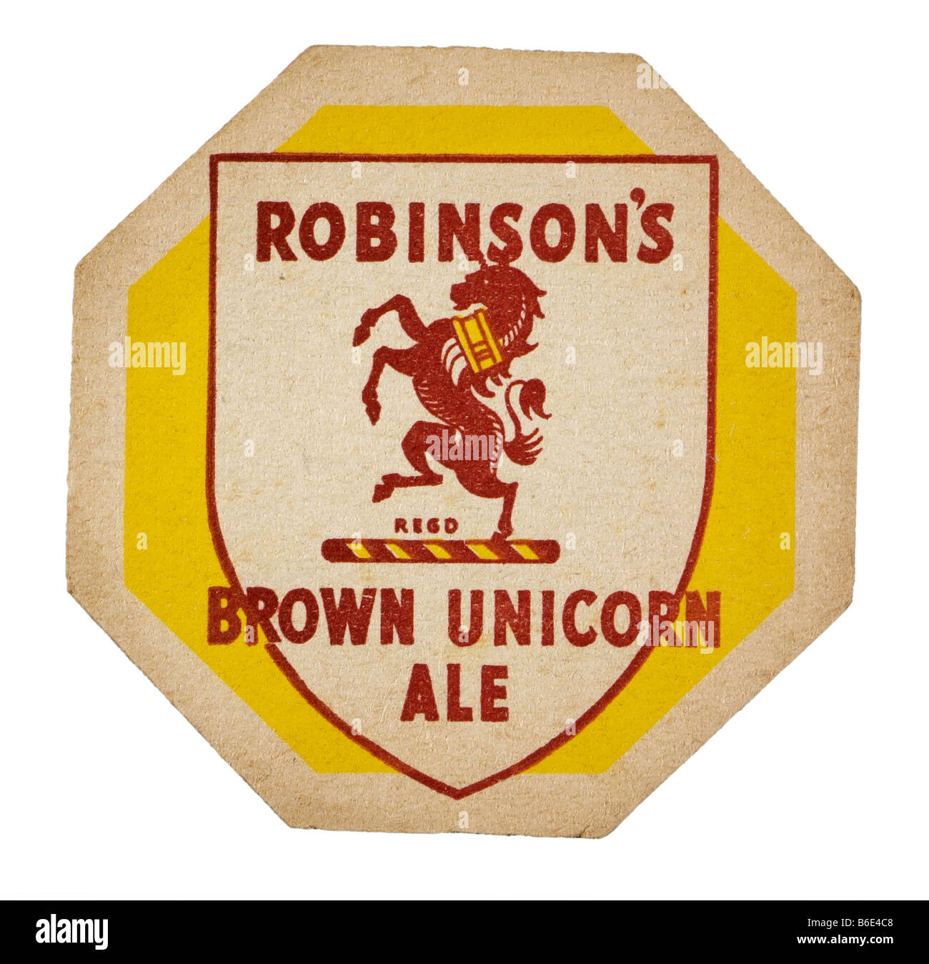 Robinsons braun Einhorn Ale simGangster Achterbahn Rest Gläser Bier Getränke Gaststätten Vereinigtes Königreich Tabellen schützen Papier abso Stockfoto