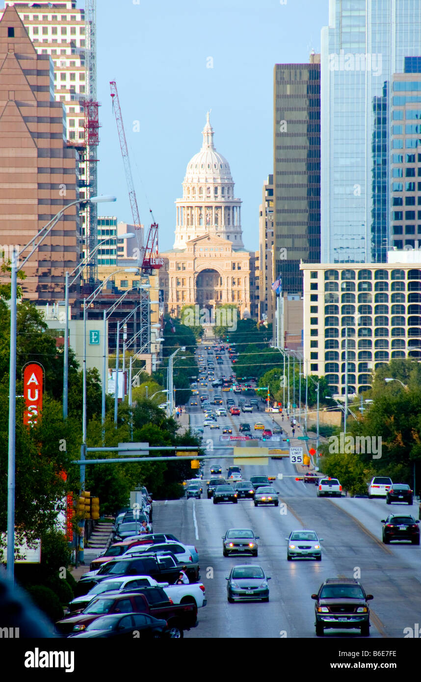 Gesehen von South Congress Avenue in Austin Texas State Capitol-Rotunde Stockfoto