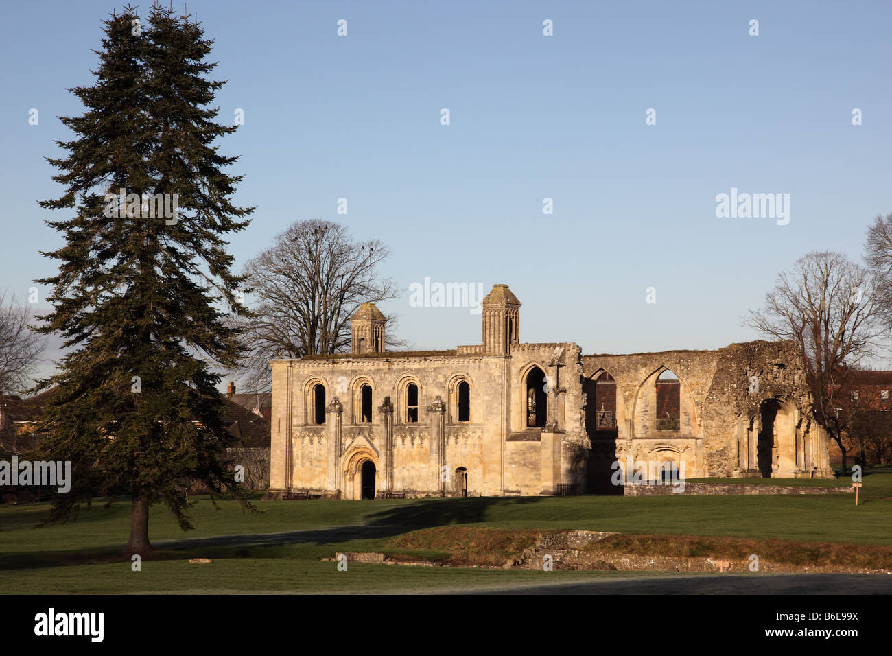 Sunlit Glastonbury Abbey, Lady Chapel, Somerset, England, Großbritannien Stockfoto