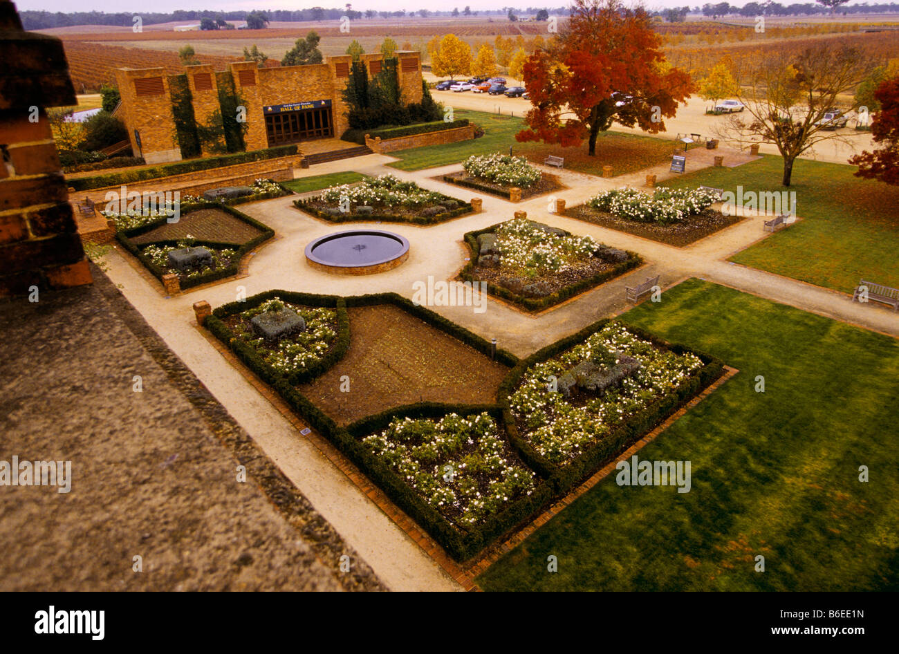 Formale rose Garten, Weingut Australien Stockfoto