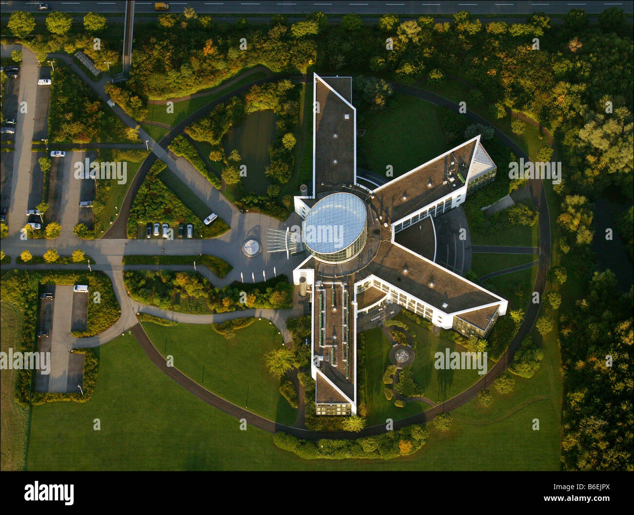 Luftaufnahme des Verwaltungsgebäudes der Firma GEA, Hamme, Bochum, Ruhrgebiet, Nordrhein-Westfalen, Deutschland, Europa Stockfoto