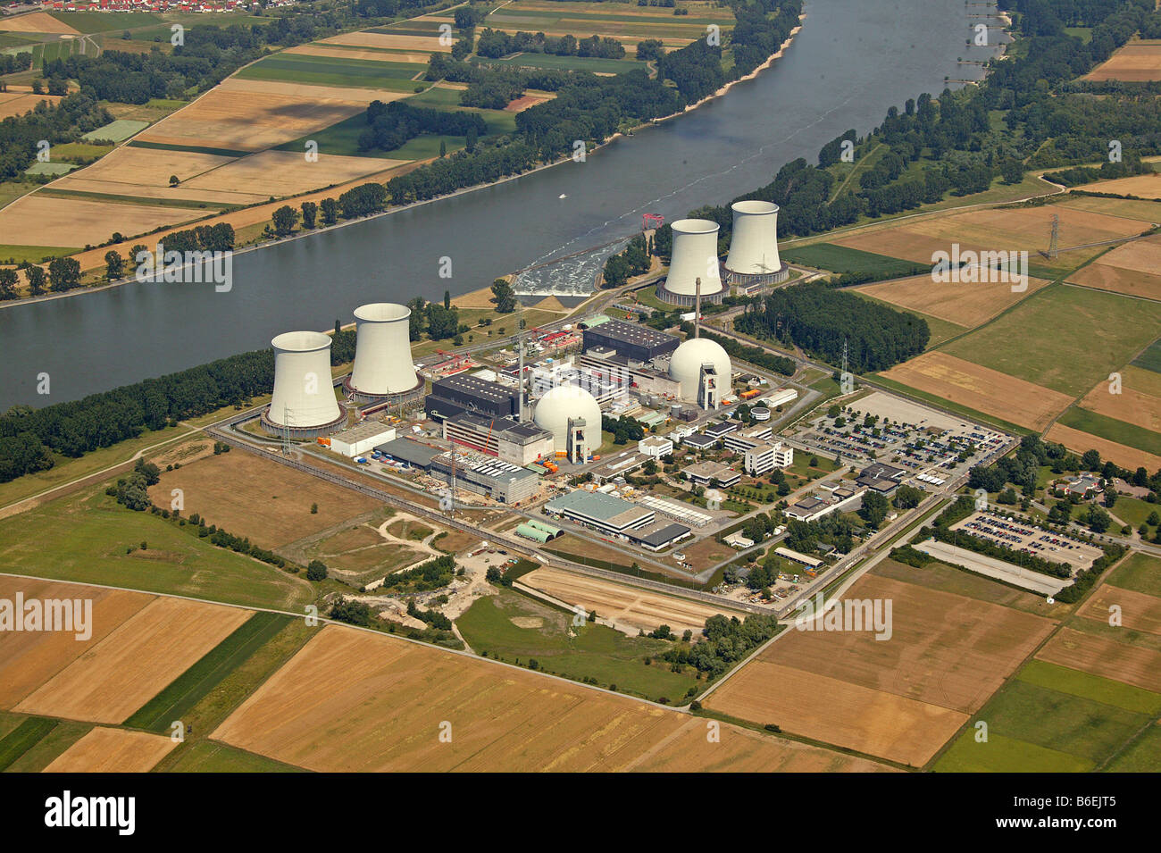 Nuclear Power Plant Biblis, Luftaufnahme, Hessen, Deutschland, Europa Stockfoto