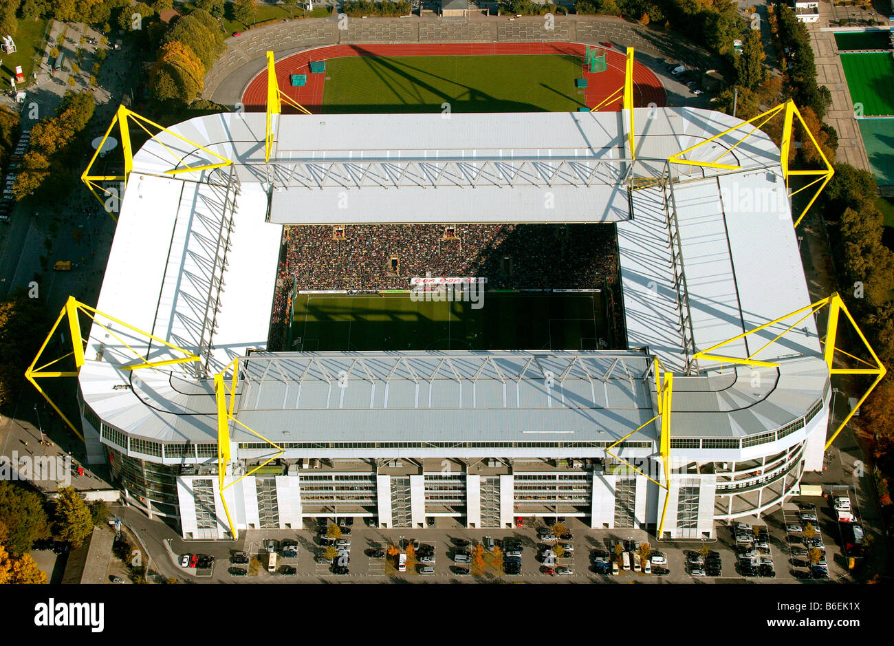 Luftaufnahme, Westfalenstadion Stadion, BVB, Dortmund, Ruhrgebiet, Nordrhein-Westfalen, Deutschland, Europa Stockfoto