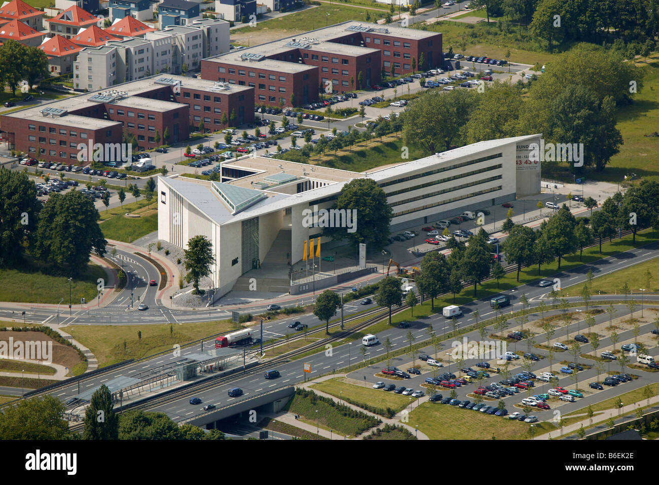 Luftaufnahme, ADAC-zentrale von Autobahn B1, Dortmund, Ruhrgebiet, Nordrhein-Westfalen, Deutschland, Europa Stockfoto