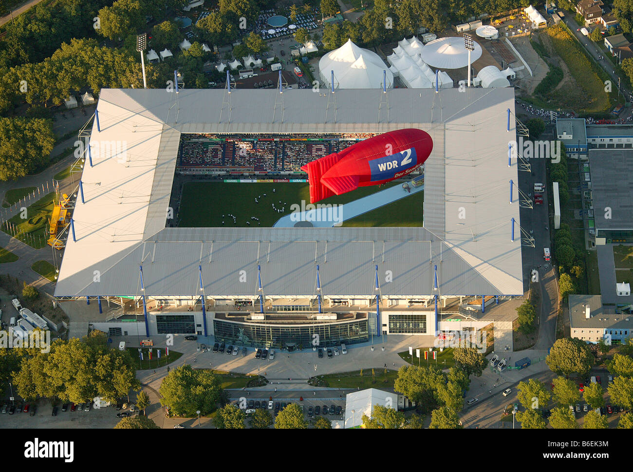Luftaufnahme von der Eröffnungsfeier der World Games, MSV-Arena, Wedau, Ruhrgebiet, Nordrhein-Westfalen, Deutschland, Eur Stockfoto
