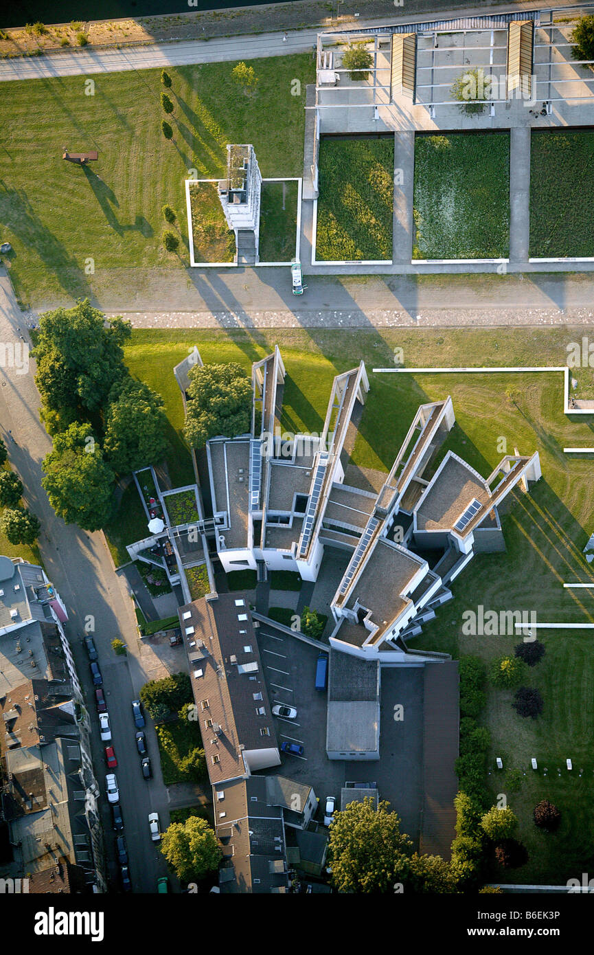 Luftaufnahme der Synagoge am Holzhafen, Duisburg, Ruhrgebiet, Nordrhein-Westfalen, Deutschland, Europa Stockfoto