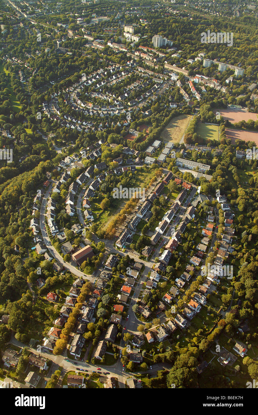 Luftbild, freistehendes Gehäuse Immobilien, Bergerhausen, Dinnendahlstrasse Straße, Essen, Ruhr Gebiet, North Rhine-Westphalia, Keim Stockfoto
