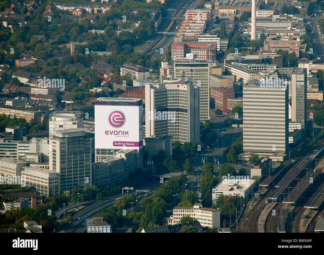 Luftbild der ehemaligen RAG Gruppenbildung unter dem neuen Firmennamen EVONIK, den Kopf Vierteln der Evonik Industries AG, E Stockfoto