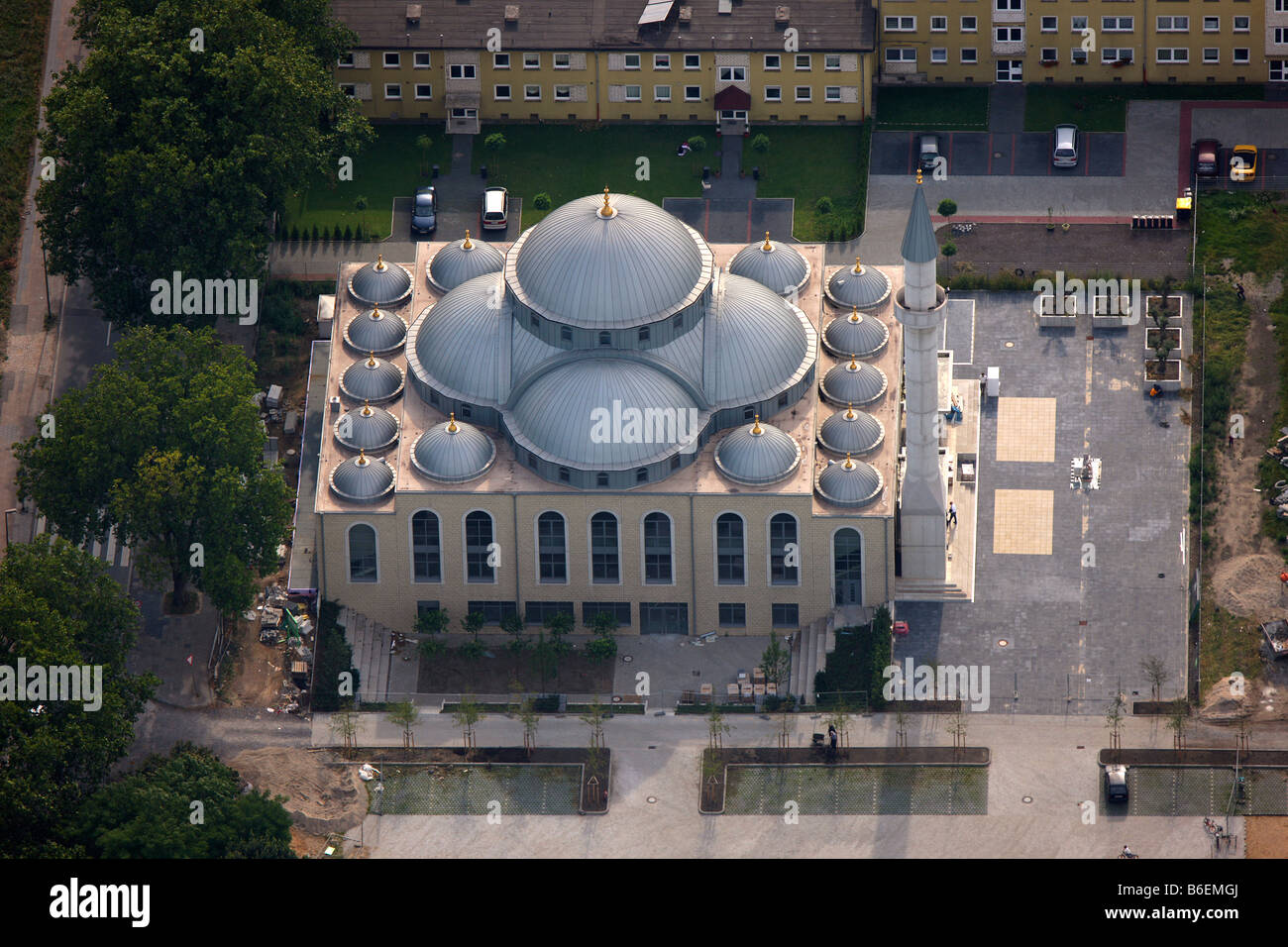 Luftaufnahme, Moschee, Duisburg Farn, Ruhrgebiet, Nordrhein-Westfalen, Deutschland, Europa Stockfoto