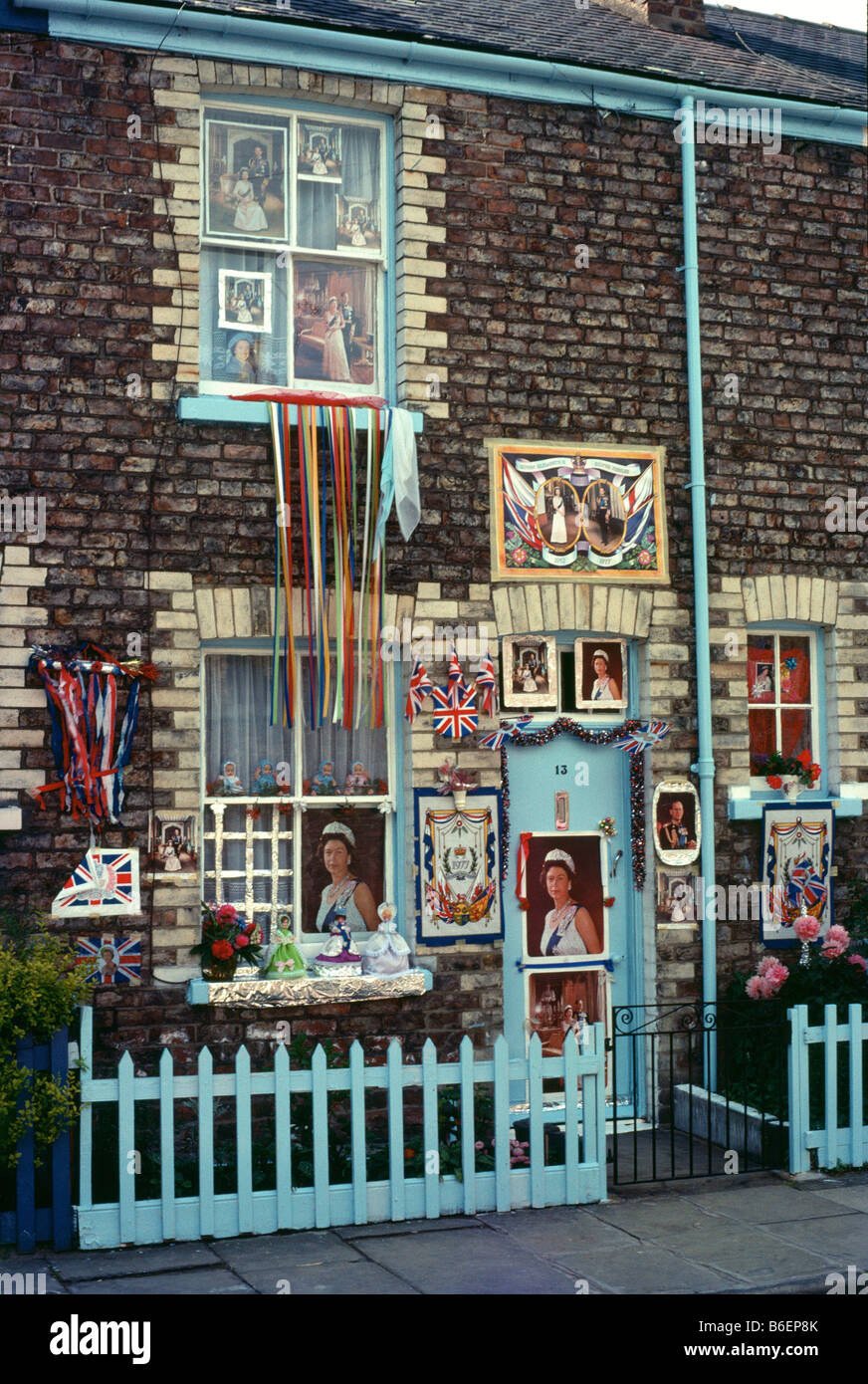 Ein Haus in York eingerichtet, um die Königin Silver Jubilee Jubilee Tag 7. Juni 1977 feiern. Stockfoto