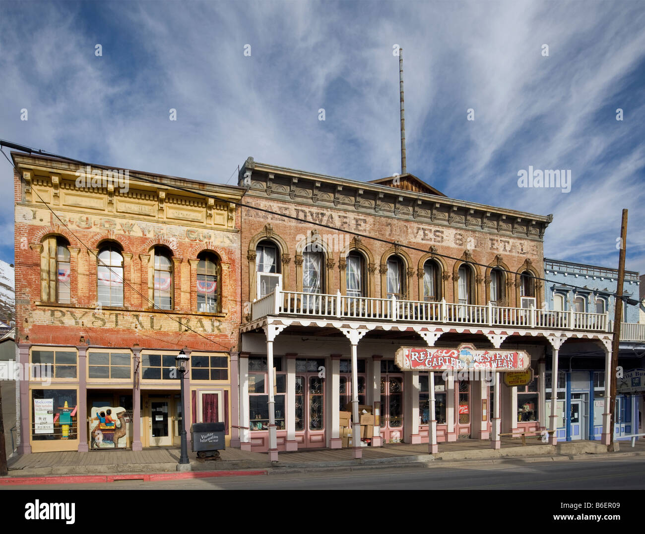 Historische Gebäude im Winter bei C Street in Virginia City Nevada USA Stockfoto