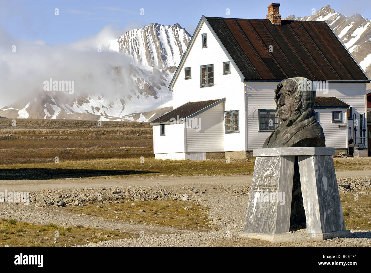 Statue von Roald Amundsen in den abgelegenen Dorf Ny Alesund, Norwegen, Spitzbergen, Ny-Alesund Stockfoto