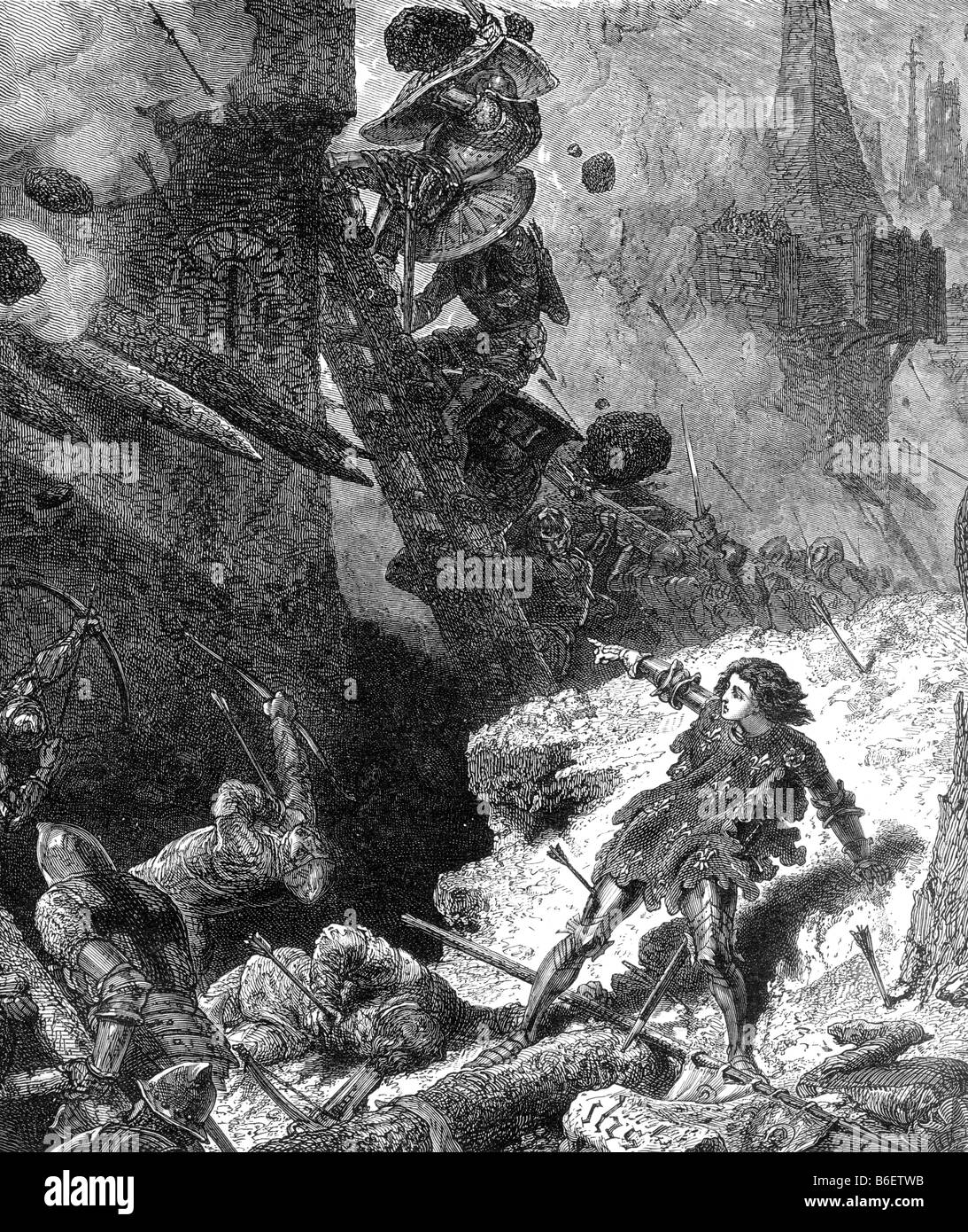 Jeanne d ' Arc verwundet bei der Belagerung von Paris 1429 19. Jahrhundert Illustration Stockfoto