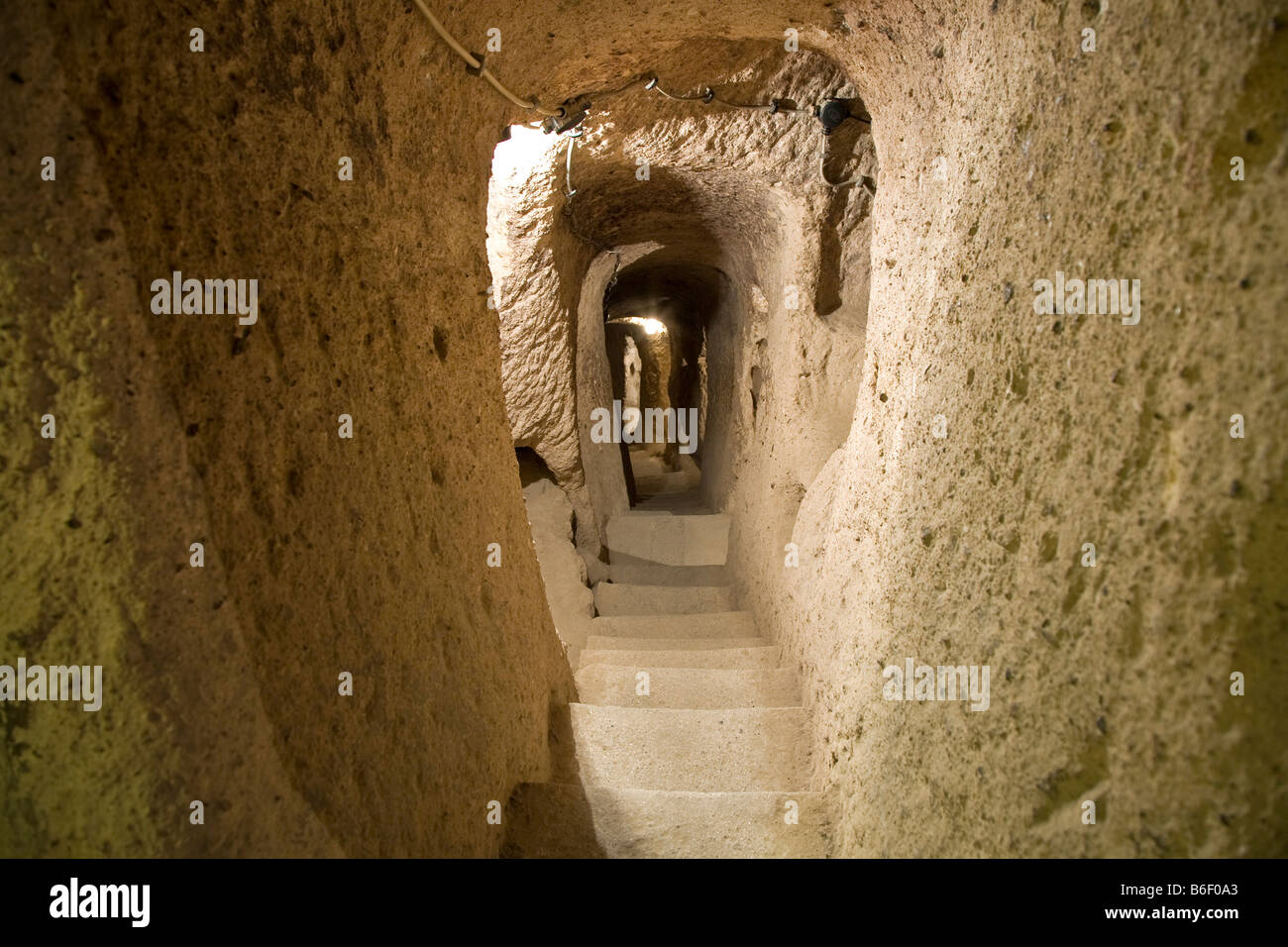 Unterirdische Stadt, Weltkulturerbe, Höhle Wohnungen von Kaymakli, Kappadokien, Zentral-Anatolien, Türkei, Asien Stockfoto