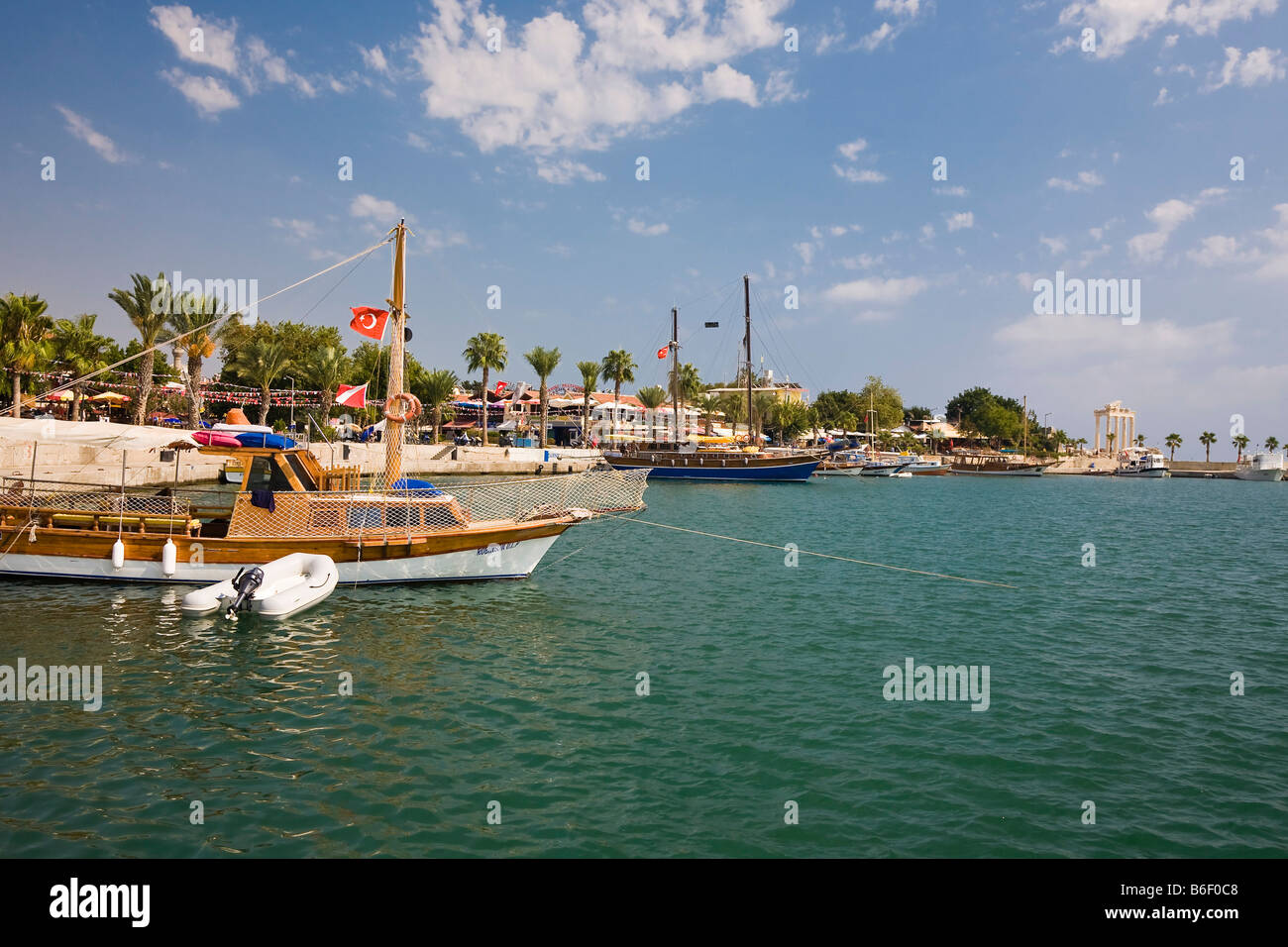 Hafen von Side, türkische Riviera, Türkei, Asien Stockfoto