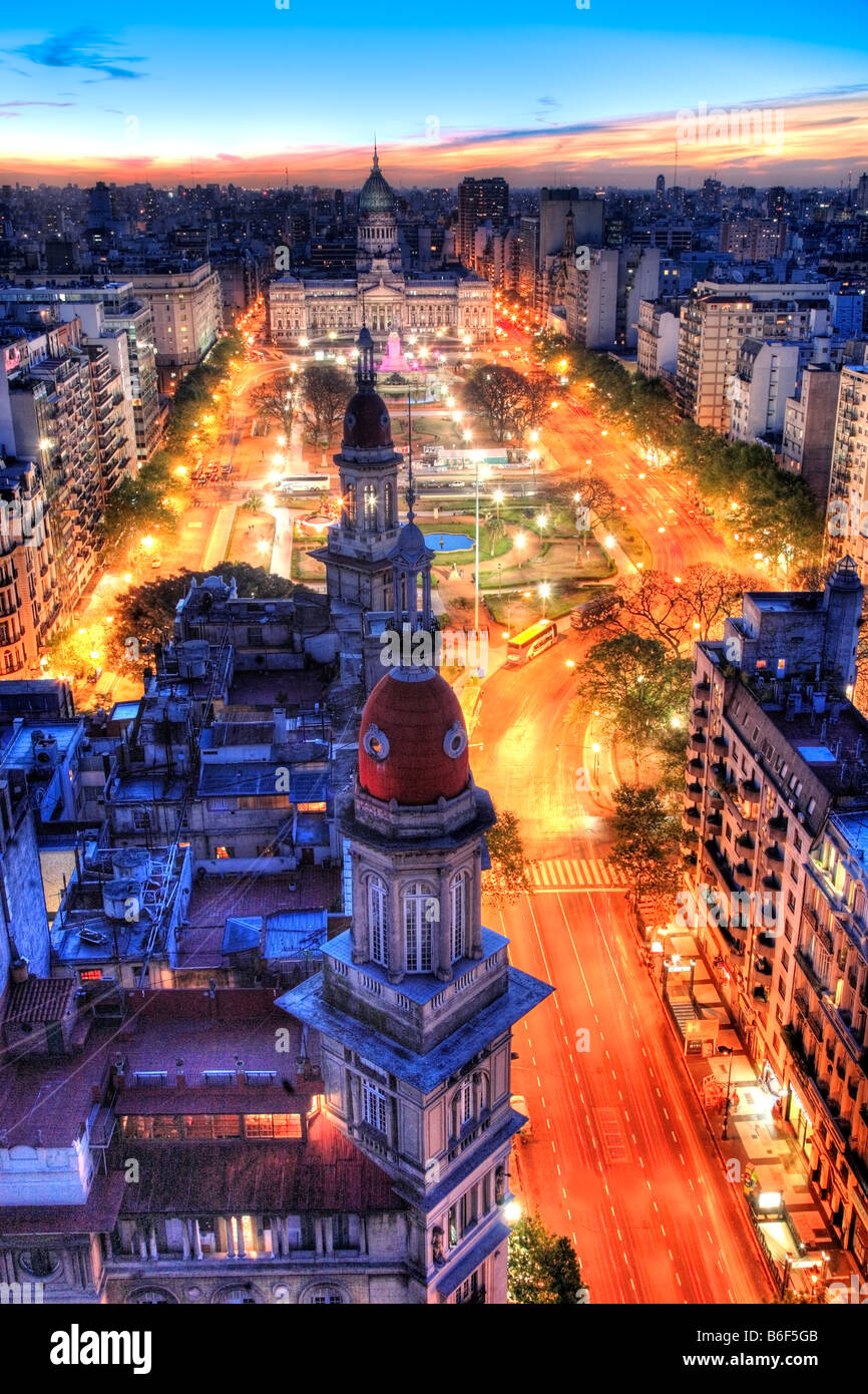 Nationalkongress und "Quadrat zwei Kongress" Garten. Luftaufnahme. Buenos Aires, Argentinien, Südamerika. Stockfoto