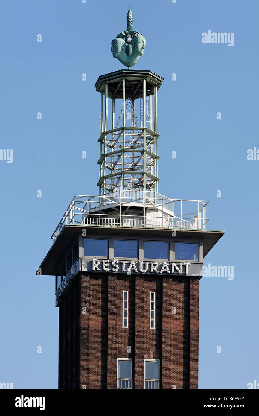 Zur Kölnmesse Turm, oben auf dem Turm mit Restaurant, Köln, Nordrhein-Westfalen, Deutschland, Europa Stockfoto