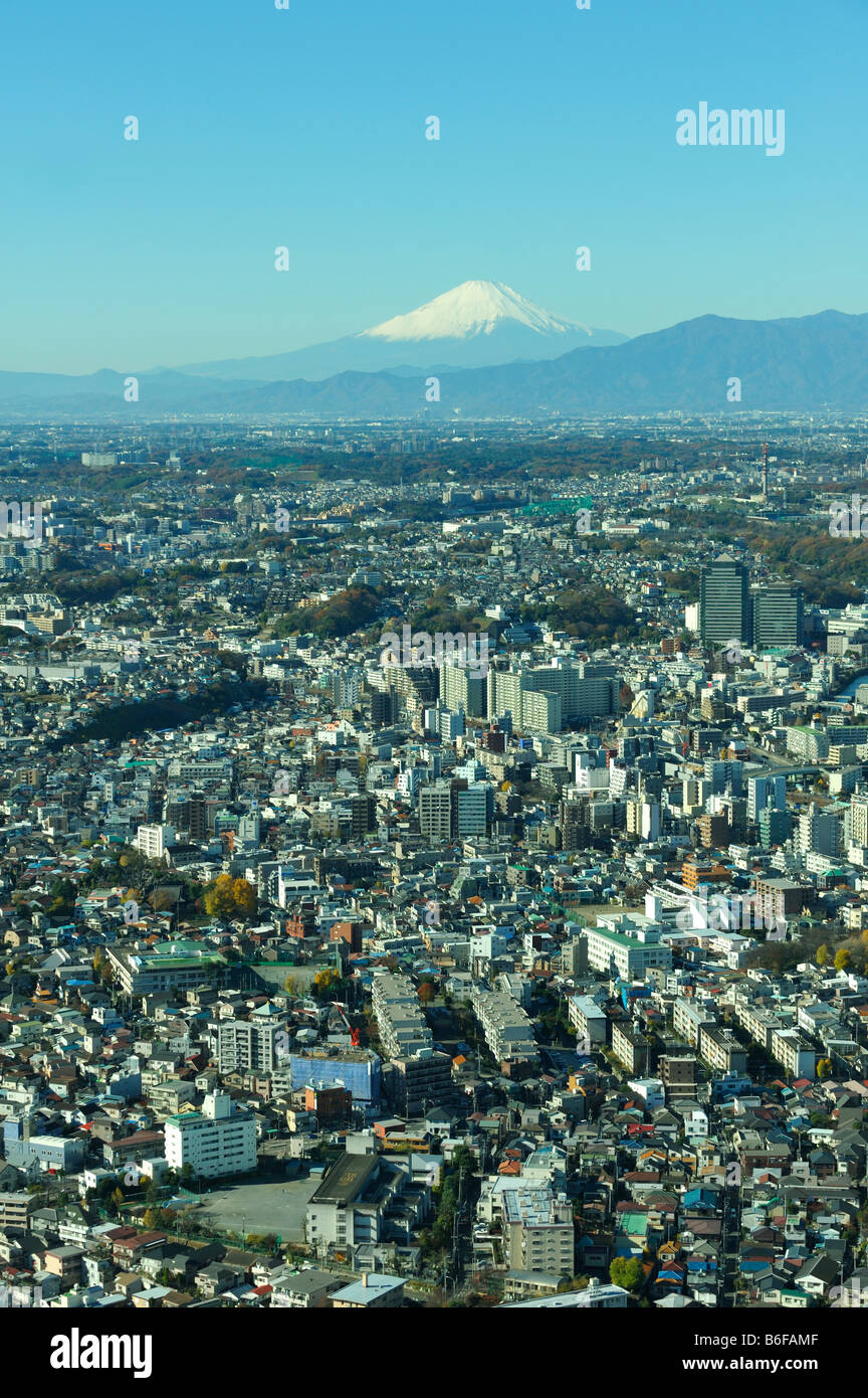 Yokohama Minato Mirai Luftbild in Richtung Mount Fuji Stockfoto