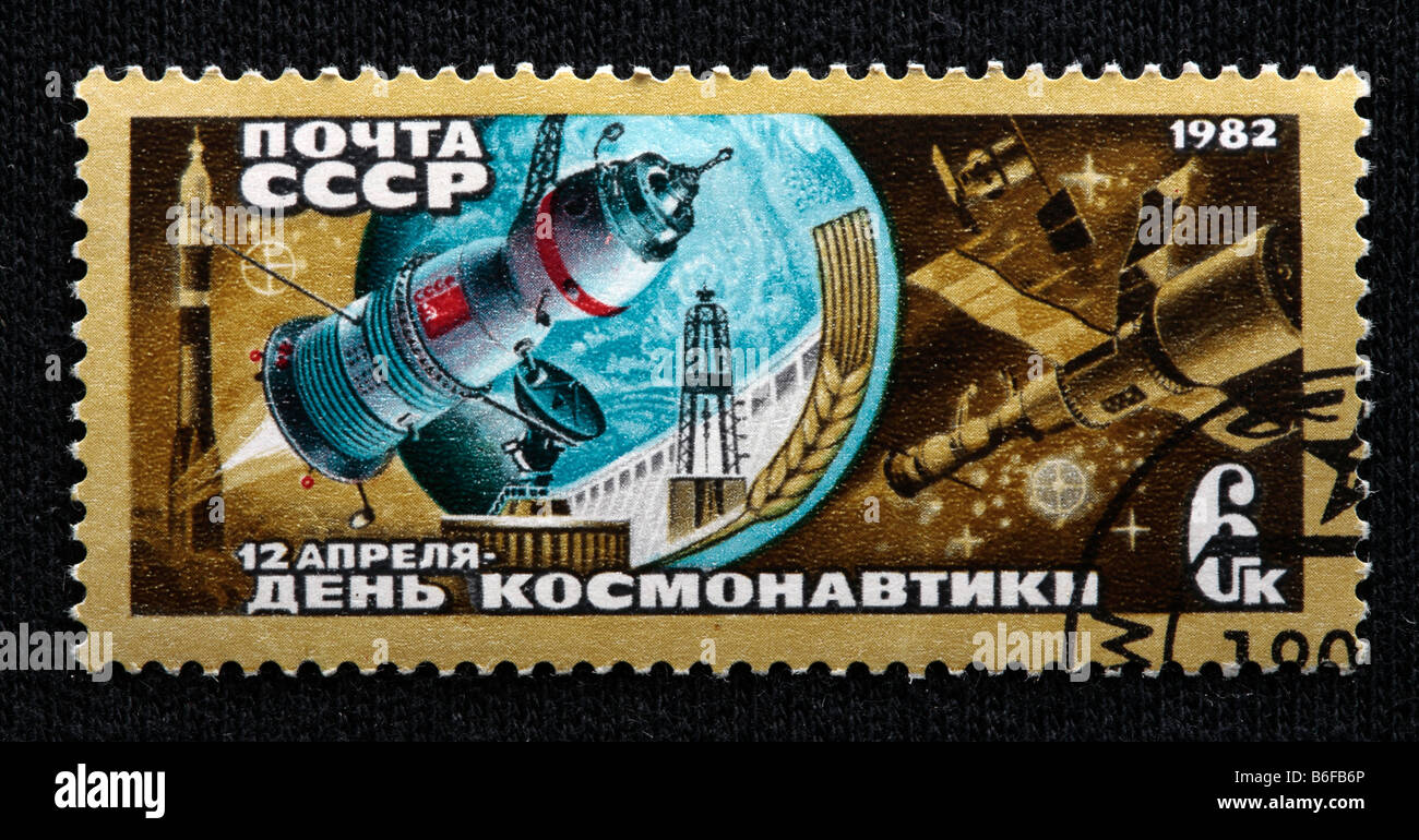 Erkundung des Weltraums, Briefmarke, UdSSR, 1982 Stockfoto