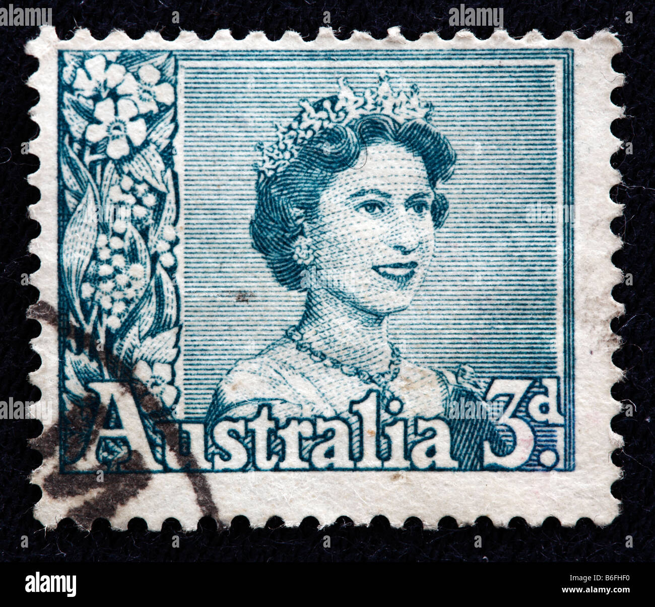 Königin Elizabeth II des Vereinigten Königreichs (1952, präsentieren), Briefmarke, Australien Stockfoto