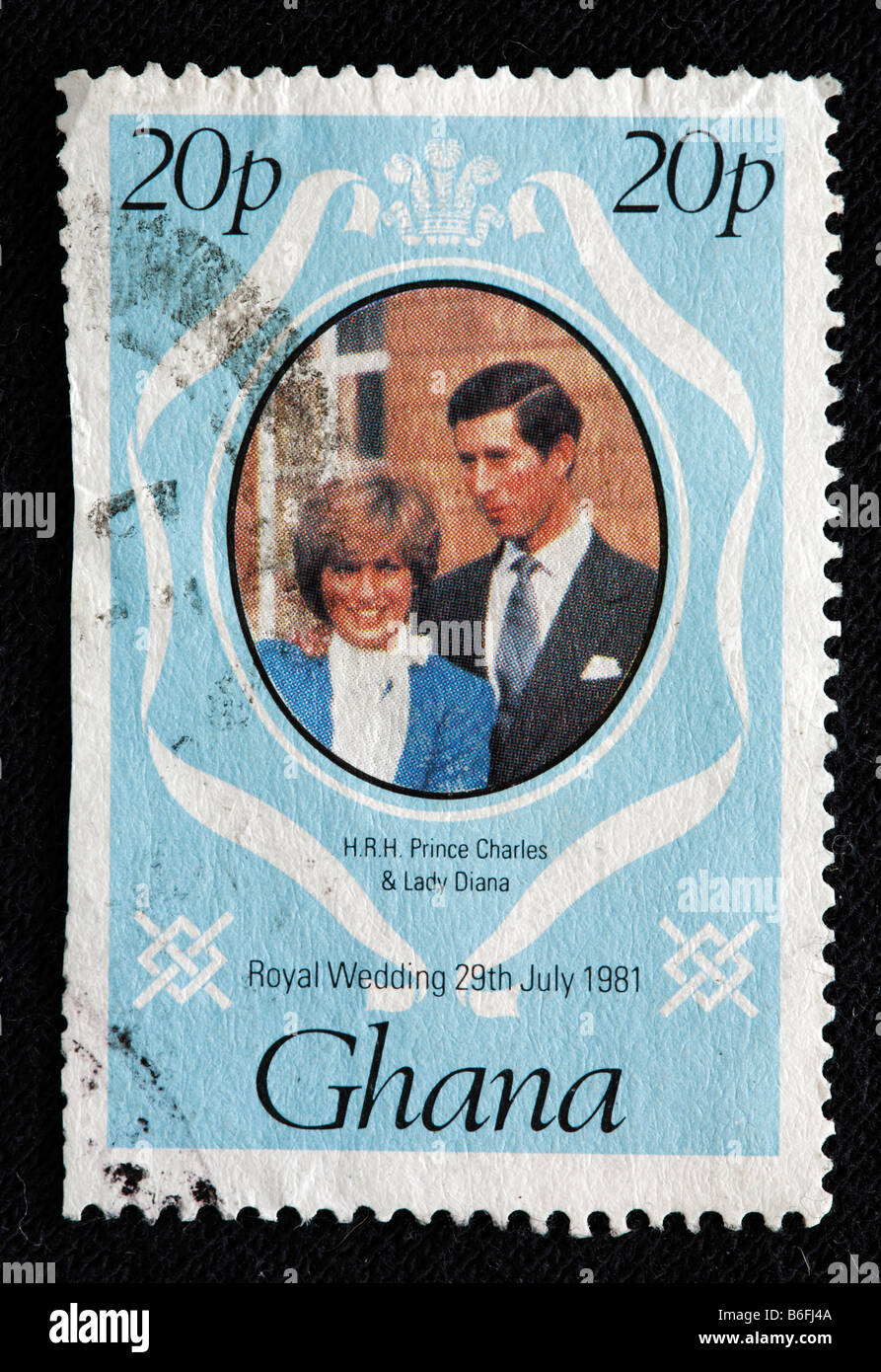 Hochzeit von Prinz Charles und Lady Diana 29. Juli 1981, Briefmarke, Ghana, 1981 Stockfoto