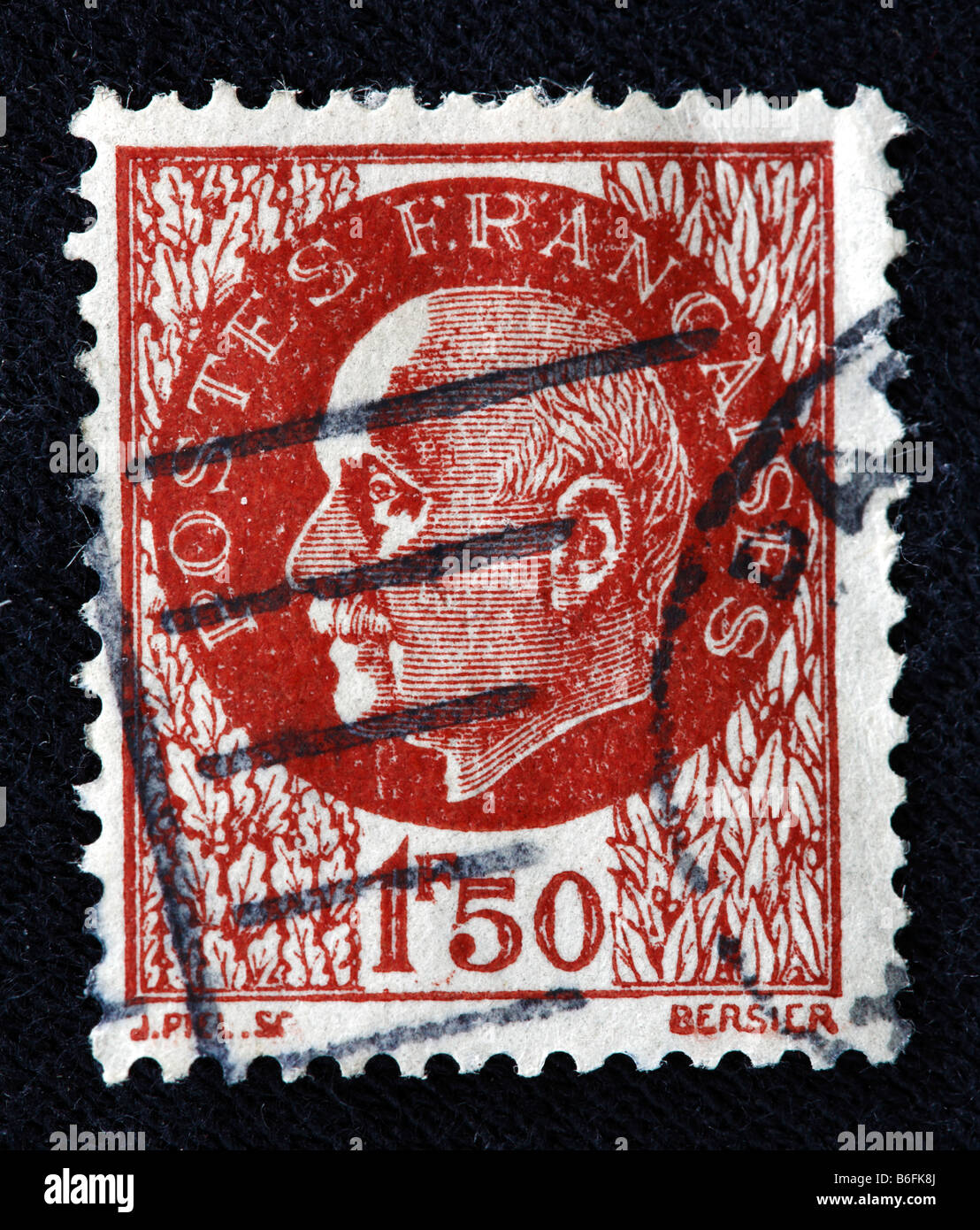 Marschall Philippe Pétain, Staatschef von Vichy Frankreich (1940-1944), Briefmarke, Frankreich Stockfoto