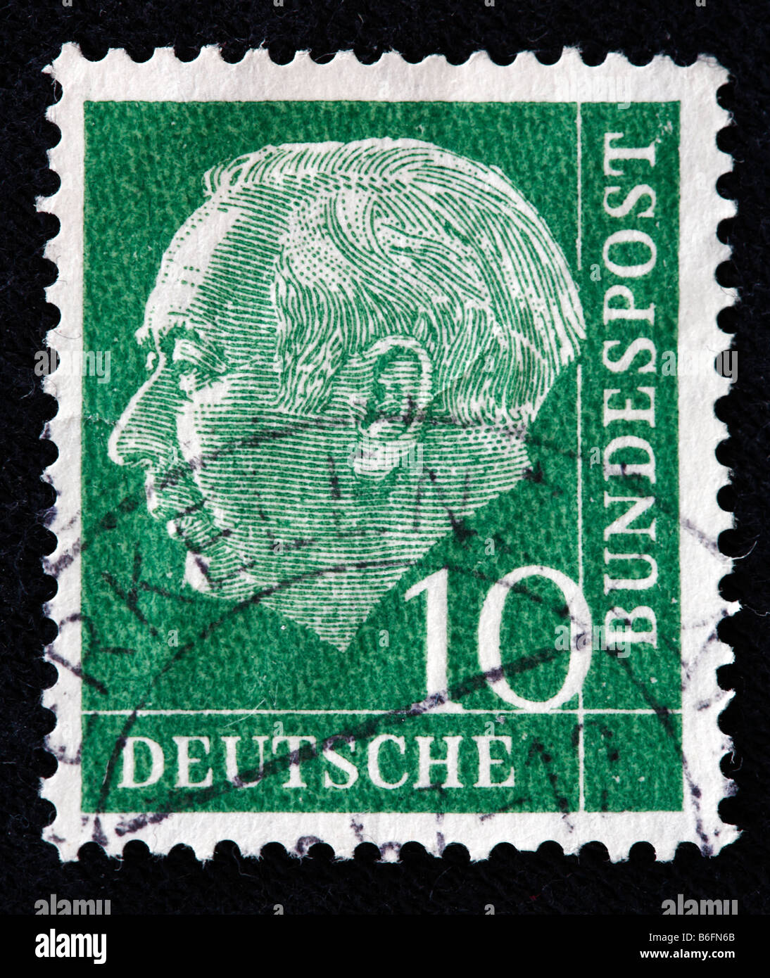 Theodor Heuss, Präsident der Bundesrepublik Deutschland (1949-1959), Briefmarke, Deutschland Stockfoto