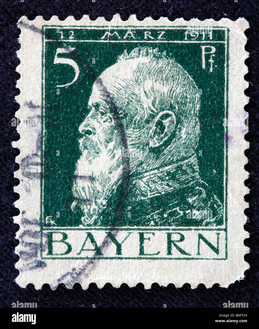 Luitpold, Prinzregent von Bayern (1886-1912), Briefmarke, Bayern, 1911 Stockfoto