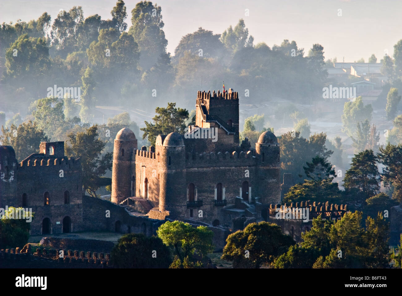 Luftaufnahme des Fasiladas' Palace, Royal Enclosure, Gondar, Äthiopien, Afrika Stockfoto