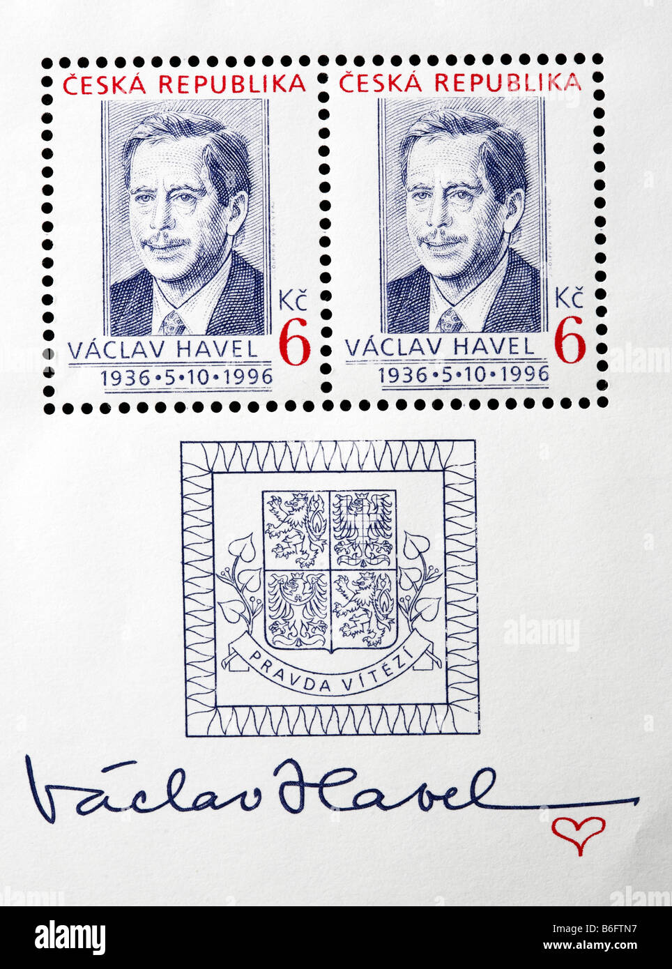 Vaclav Havel, Präsident der Tschechischen Republik (1993-2003), Briefmarke, Tschechische Republik Stockfoto