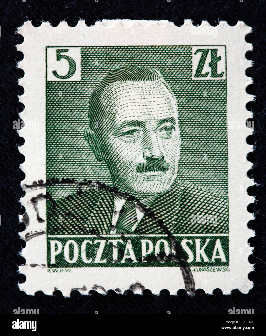 Boleslav Bierut, Präsident von Polen (1947-1952), Briefmarke, Polen Stockfoto