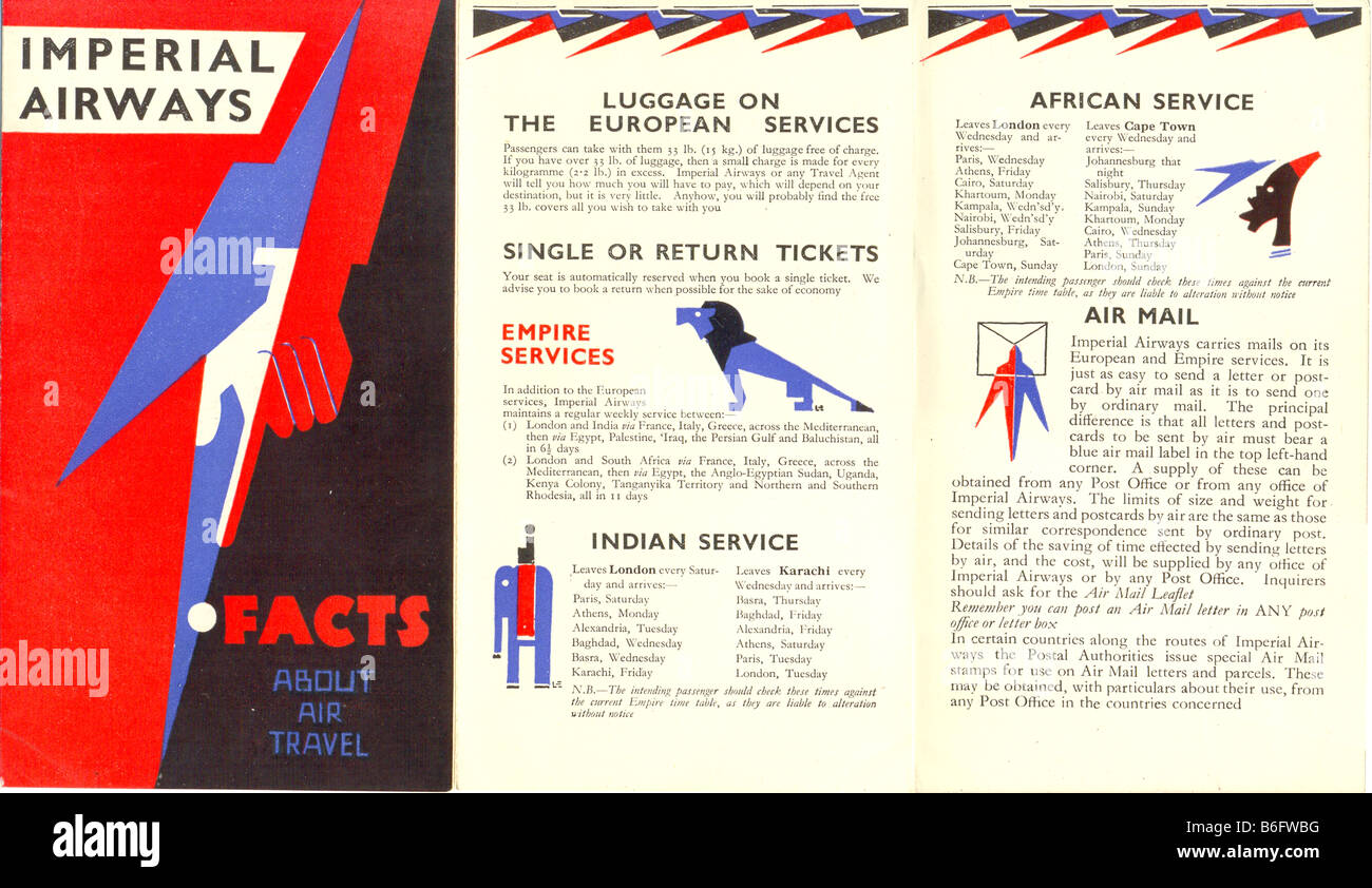 Imperial Airways Merkblatt 1933 Fakten über Flugreisen - 1 Bild 2.   Designed by Lee-Elliott Stockfoto
