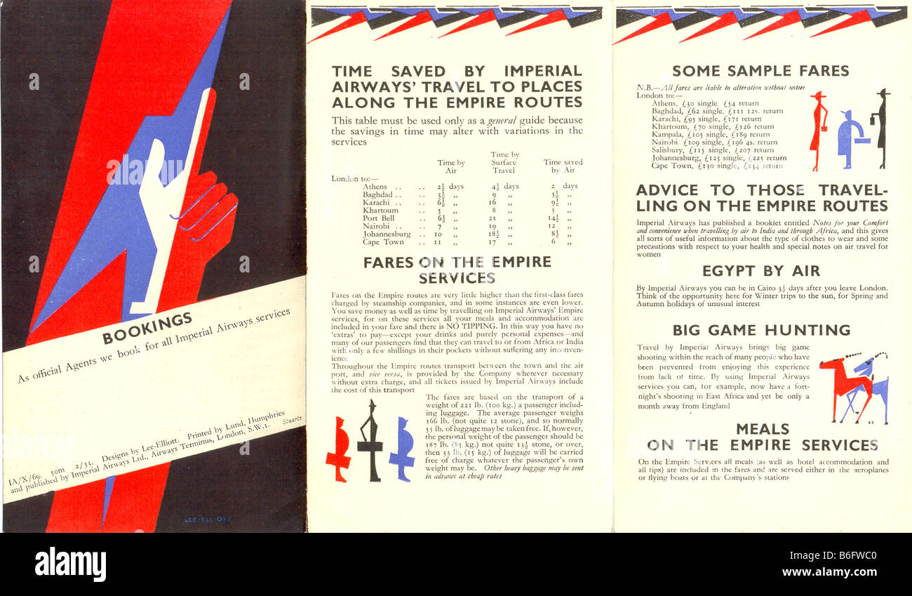 Imperial Airways Broschüre 1933-1 Bild 2 Stockfoto