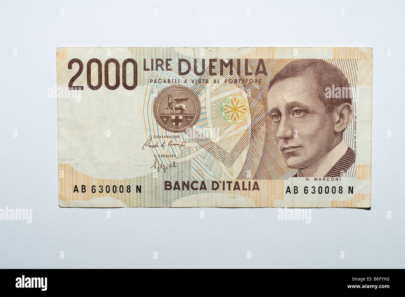 Alte italienische 2000 Lire banknote Stockfoto