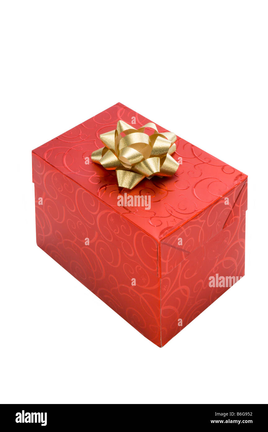 Roten Geschenkbox mit gold Bug Stockfoto