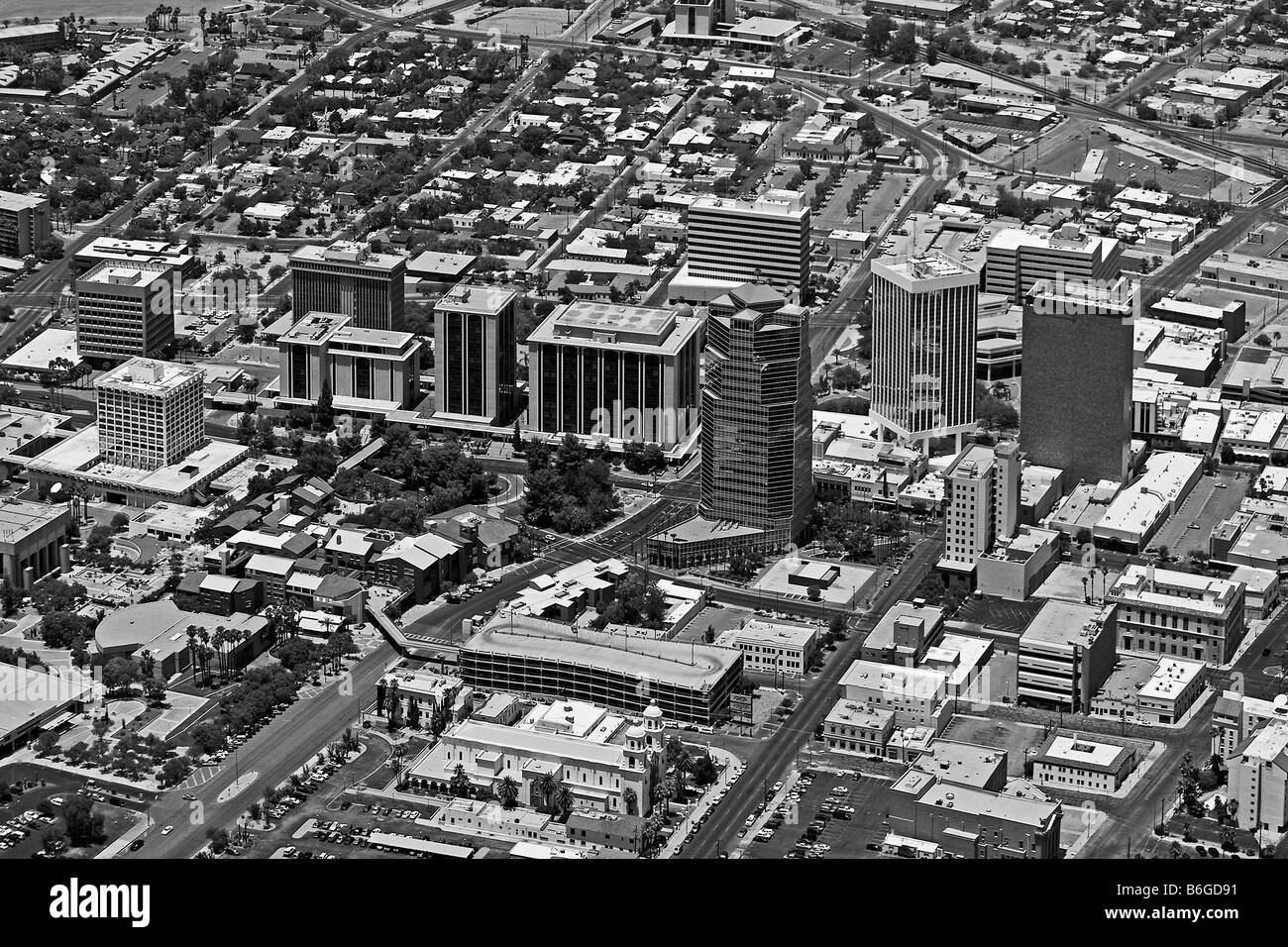 Luftaufnahme über der Innenstadt von Tucson Arizona Stockfoto