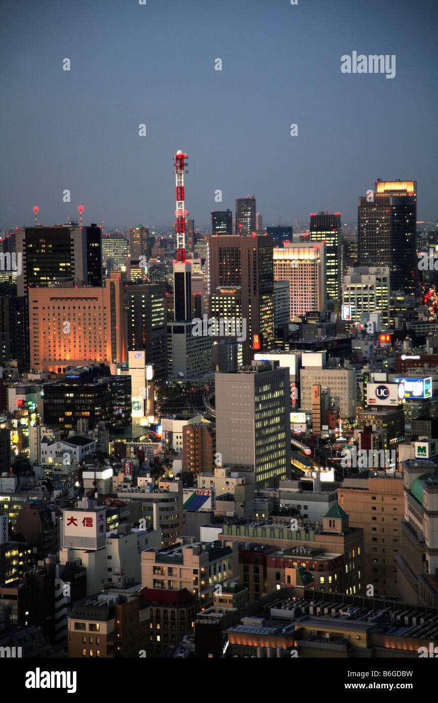 Japan Tokyo Skyline bei Nacht-Luftbild Stockfoto
