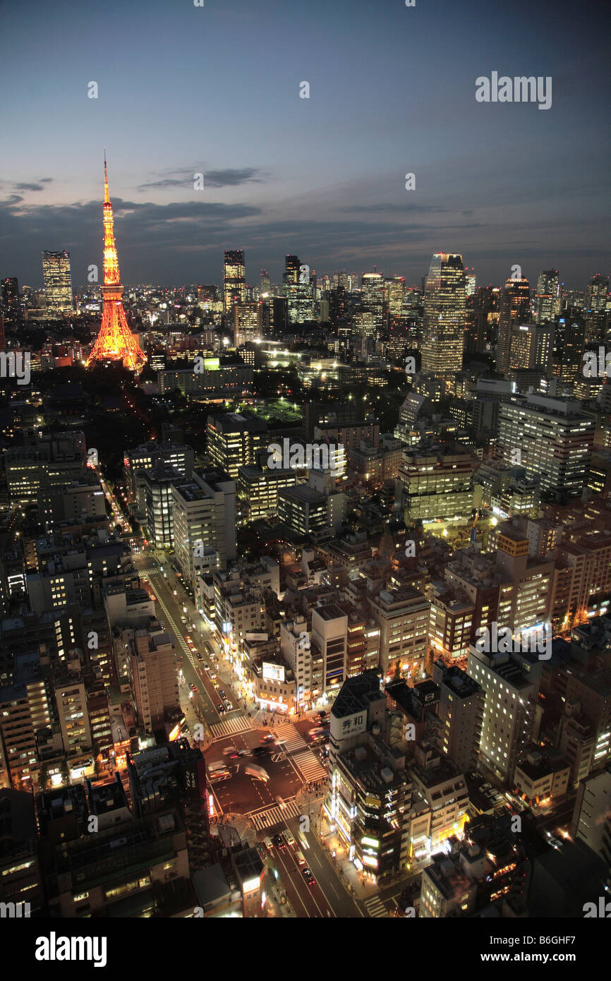 Japan Tokyo Skyline bei Nacht allgemeine Luftbild Tokyo Tower Stockfoto