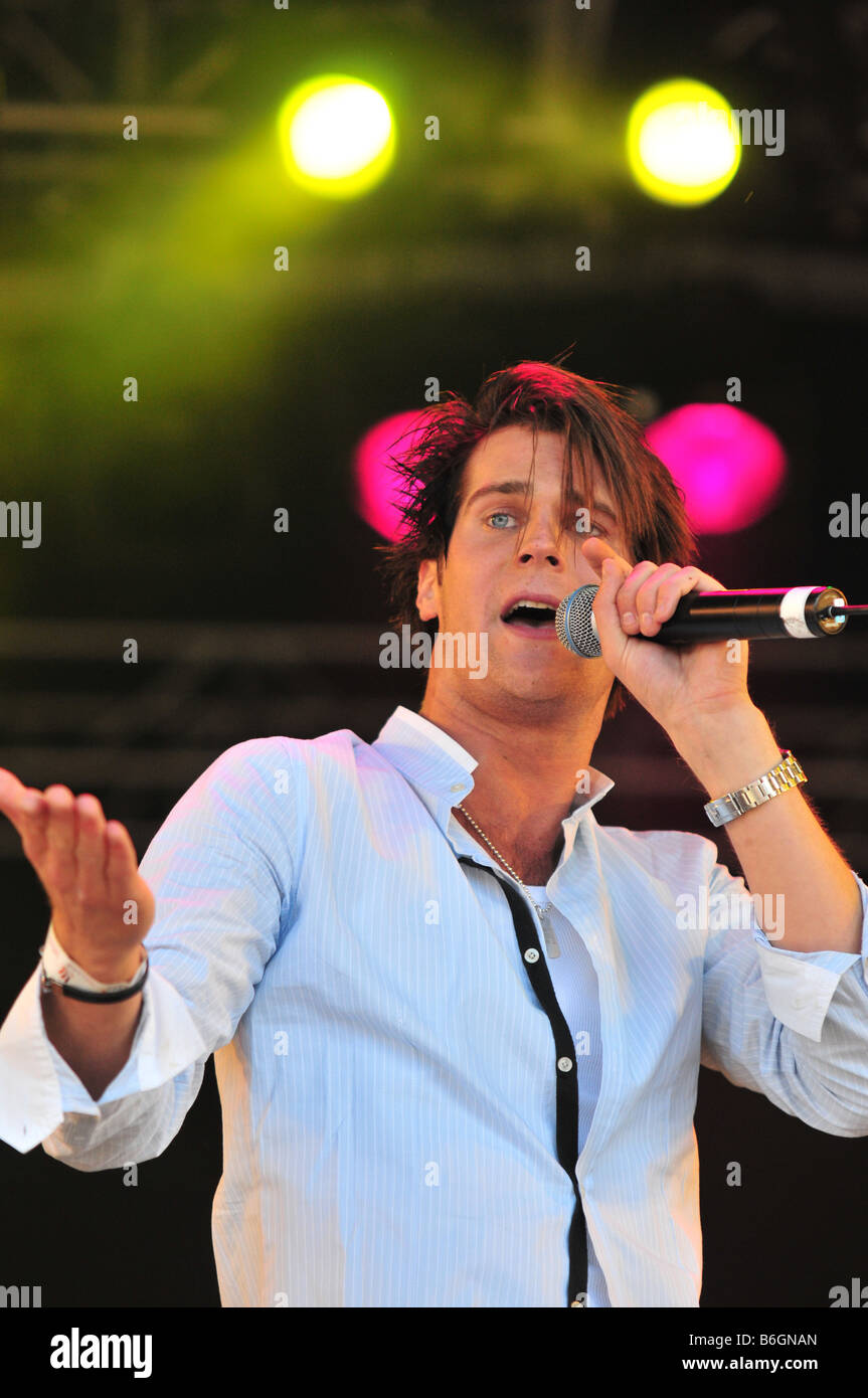 Jonas Erik Altberg (AKA "Basshunter") auf der Bühne in London Gay Pride 2008 Stockfoto