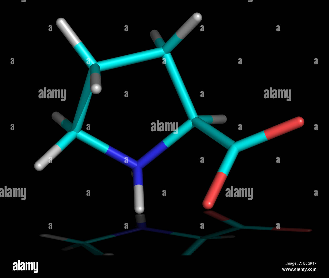 Molekül von Proline, primären Baustein von Kollagen Stockfoto