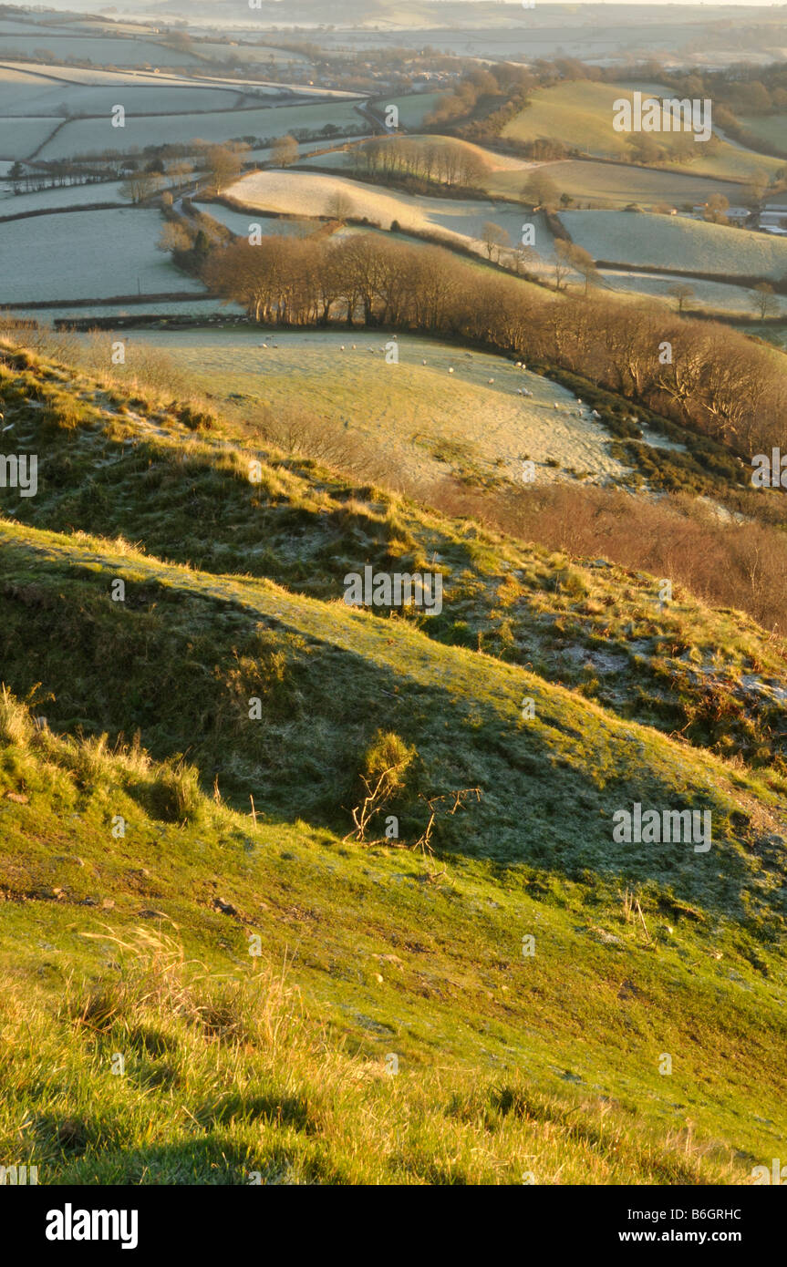 Frosty Dawn aus Pilsdon Feder Dorset-England Stockfoto